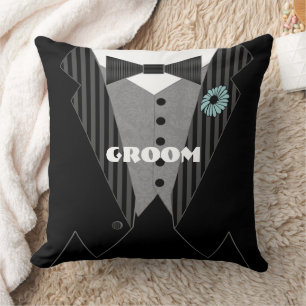 Grooms Tuxedo Choose Flower Color Throw Pillow