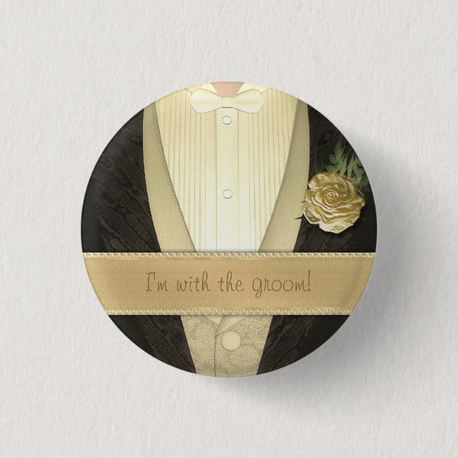 Grooms Tuxedo (Ivory) Custom Wedding Pinback Button (Front)