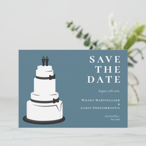 Grooms Wedding Cake Blue LGBTQ Save The Date
