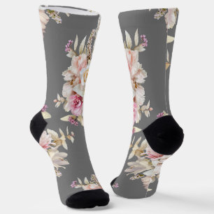 Grooms Wedding Floral Bouquet Pattern on Grey Socks
