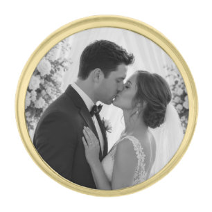 Groom's Wedding Memorial Photo Planet Jill Round Gold Finish Lapel Pin
