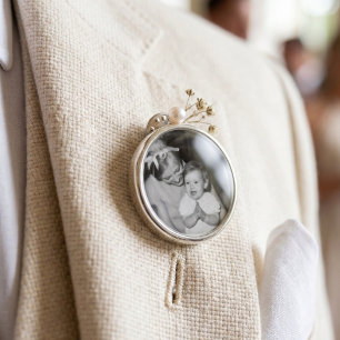 Groom's Wedding Memorial Photo Planet Jill Round Lapel Pin