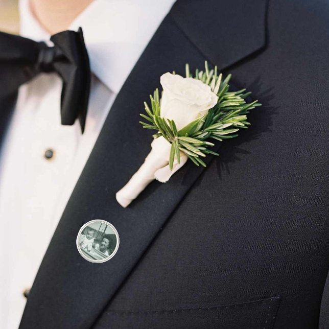 Groom's Wedding Memorial Photo Planet Jill Round Lapel Pin (Creator Uploaded)