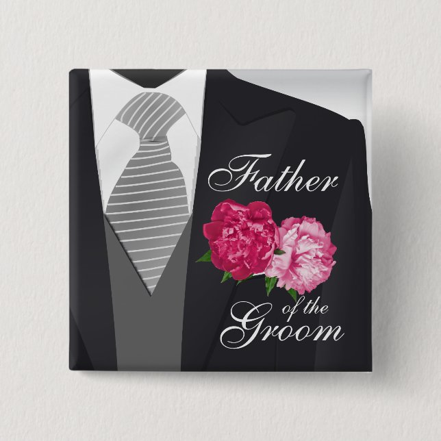 Groom's Wedding Party - Pink Floral Button (Front)