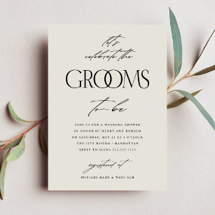 Grooms Wedding Shower Typography Beige Invitation