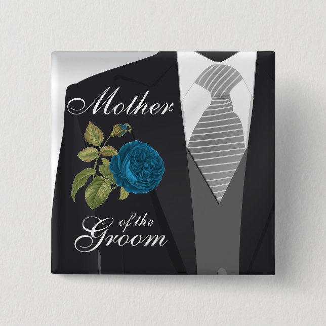 Groom's Wedding Suit Bridal Party - Teal Pinback Button (Front)