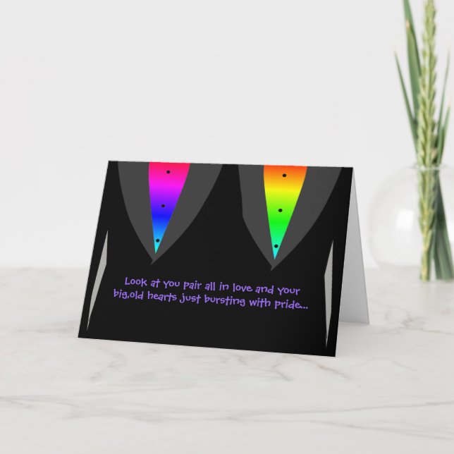 Grooms With Hearts Aglow with Pride - Gay Wedding Card (Front)
