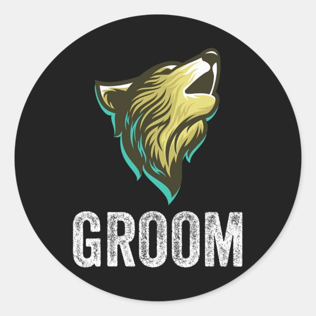 Grooms Wolf Bachelor Wedding Groomsmen Team Party  Classic Round Sticker (Front)