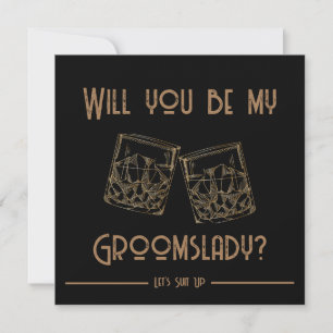Groomslady Invitation Card Whiskey Glasses