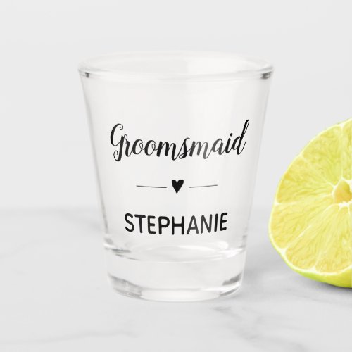 Groomsmaid Black Script Monogrammed Wedding Shot Glass