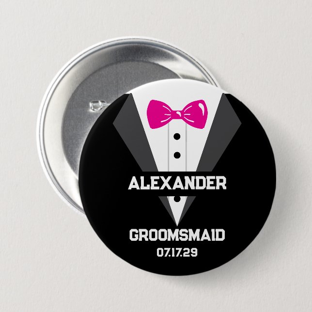 Groomsmaid Gift with Custom Name and Wedding Date Button (Front & Back)