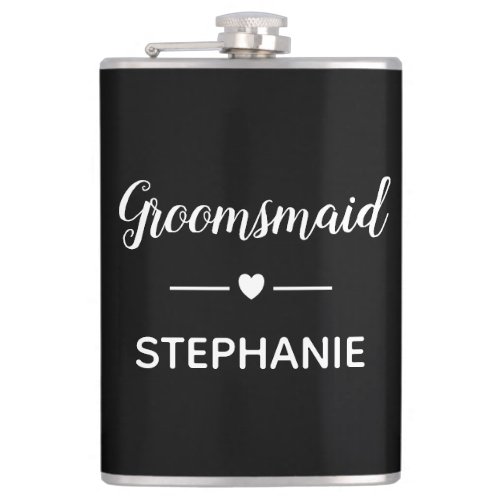Groomsmaid White On Black Personalized Wedding Flask