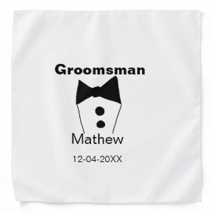Groomsman add name date year black collar bow text bandana