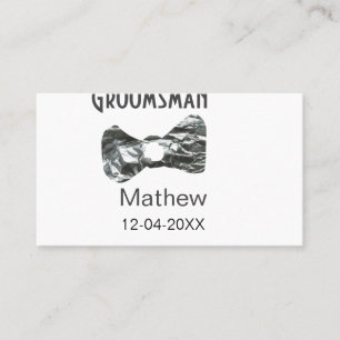 Groomsman add name date year gray collar bow text business card