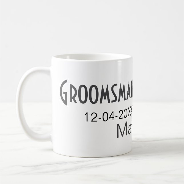 Groomsman add name date year gray collar bow text coffee mug (Left)