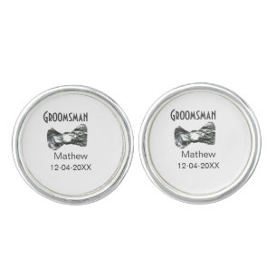 Groomsman add name date year gray collar bow text cufflinks