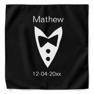 groomsman add name year black bow shirt tie tuxedo bandana