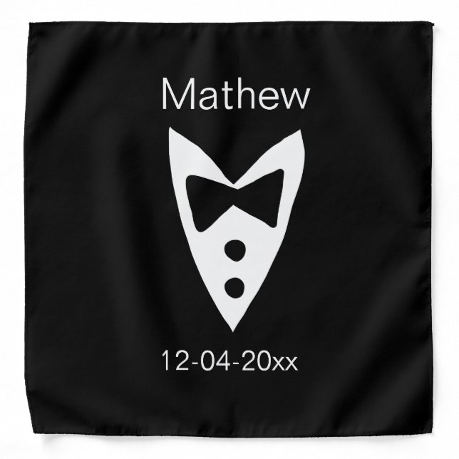 groomsman add name year black bow shirt tie tuxedo bandana (Front)
