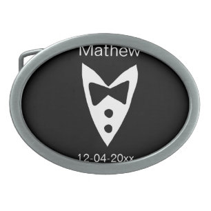 groomsman add name year black bow shirt tie tuxedo belt buckle