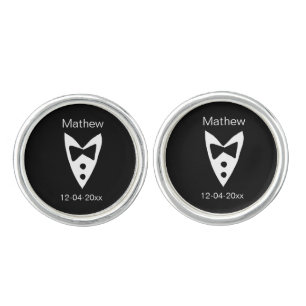 groomsman add name year black bow shirt tie tuxedo cufflinks