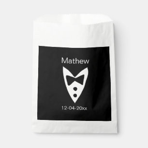 groomsman add name year black bow shirt tie tuxedo favor bag