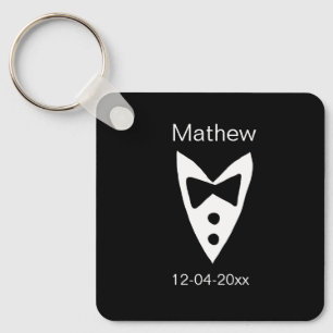 groomsman add name year black bow shirt tie tuxedo keychain
