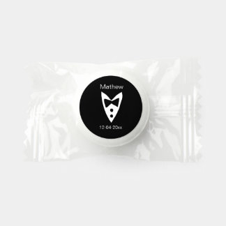 groomsman add name year black bow shirt tie tuxedo life saver® mints