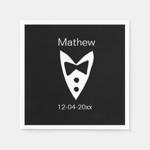 groomsman add name year black bow shirt tie tuxedo napkins