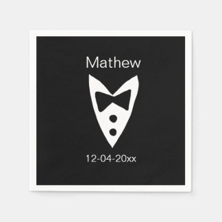 groomsman add name year black bow shirt tie tuxedo napkins