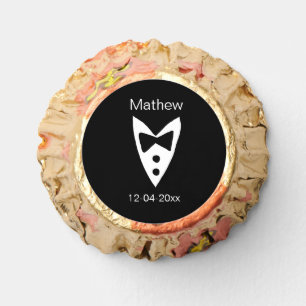 groomsman add name year black bow shirt tie tuxedo reese's peanut butter cups