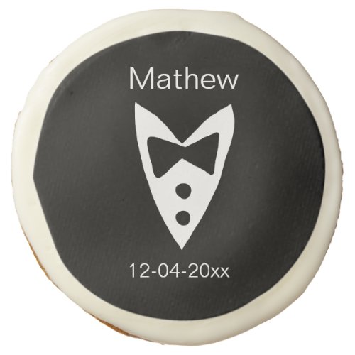 groomsman add name year black bow shirt tie tuxedo sugar cookie