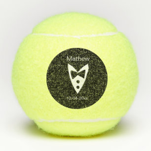 groomsman add name year black bow shirt tie tuxedo tennis balls
