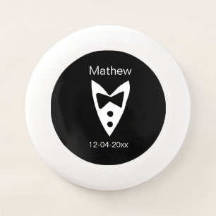 groomsman add name year black bow shirt tie tuxedo Wham-O frisbee