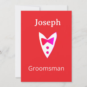 groomsman add name year red bow shirt tie tuxedo invitation