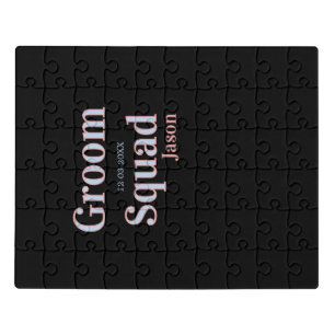 groomsman bachelor party add name modern black jigsaw puzzle