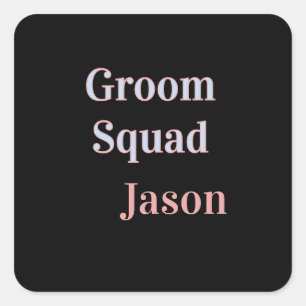 groomsman bachelor party add name modern black square sticker