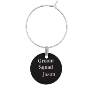 groomsman bachelor party add name modern black wine charm