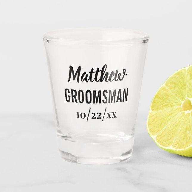 Groomsman Bachelor Party Elegant Wedding Favor Shot Glass (Front)