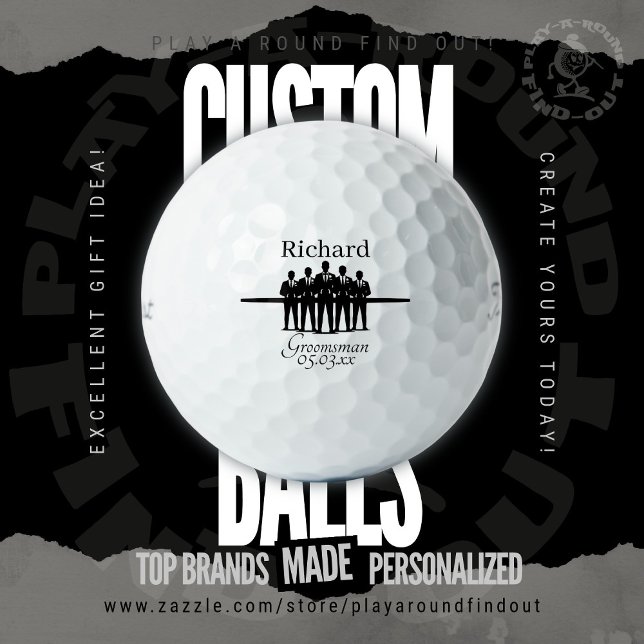 Groomsman Bachelor Party Silhouette Name Date Golf Balls (Custom Wedding Party Golf Balls. Personalized groomsman gifts from PlayARoundFindOut.)