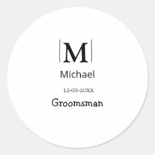groomsman bachelorette party add name modern simpl classic round sticker