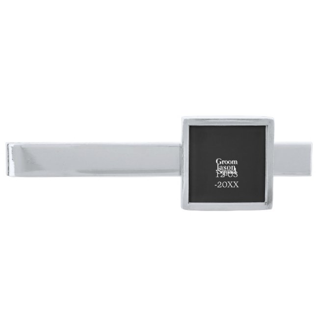 groomsman bachelorette party add name modern simpl silver finish tie bar (Front)