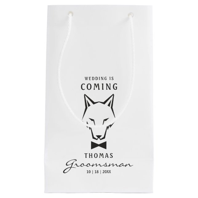 Groomsman Best Man Groom Wolf Small Gift Bag (Front)