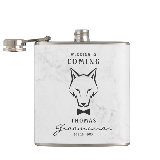 Groomsman Best Man Groom Wolf White Background Flask (Opened)
