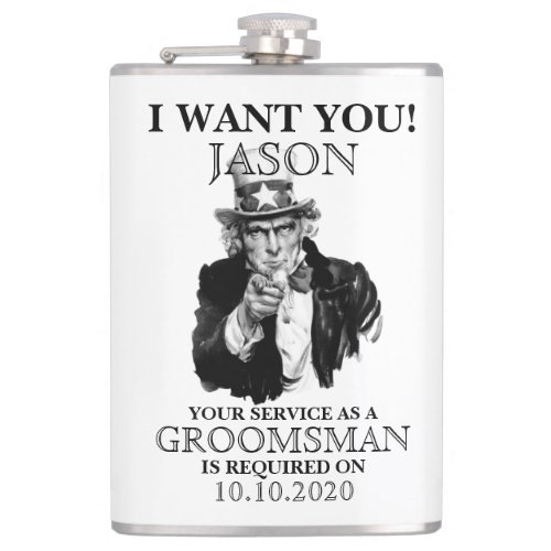 Groomsman Best Man Proposal Uncle Sam I WANT YOU Flask