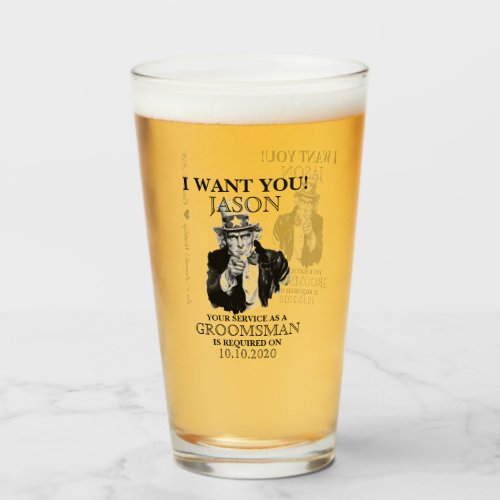 Groomsman Best Man Proposal Uncle Sam I WANT YOU Glass