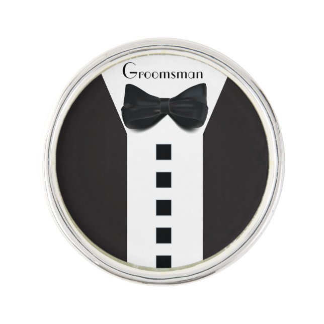 Groomsman Best Man Tuxedo 🎩 Elegant Bling  Lapel Pin (Front)