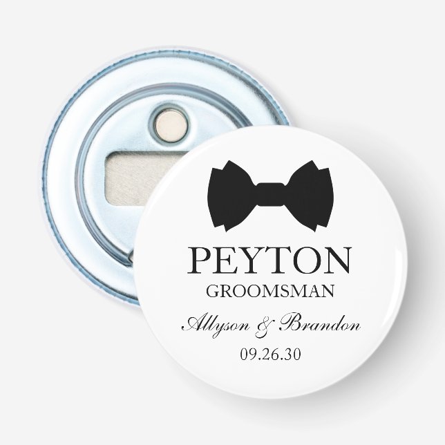Groomsman Black Bow Tie Bottle Opener (Front)