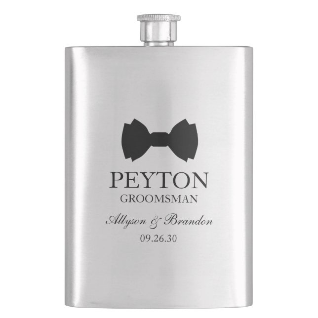Groomsman Black Bow Tie Flask (Front)