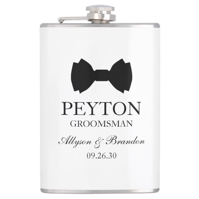 Groomsman Black Bow Tie Flask (Front)