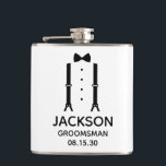 Groomsman Black Bow Tie Flask<br><div class="desc">This flask is a great favor for the groomsmen in your wedding. If all your wedding party will be wearing suits this design with suspenders and a bow tie in black would be perfect. Casual yet formal. It'd be great for a bachelor weekend or bachelor party. A fun gift for...</div>